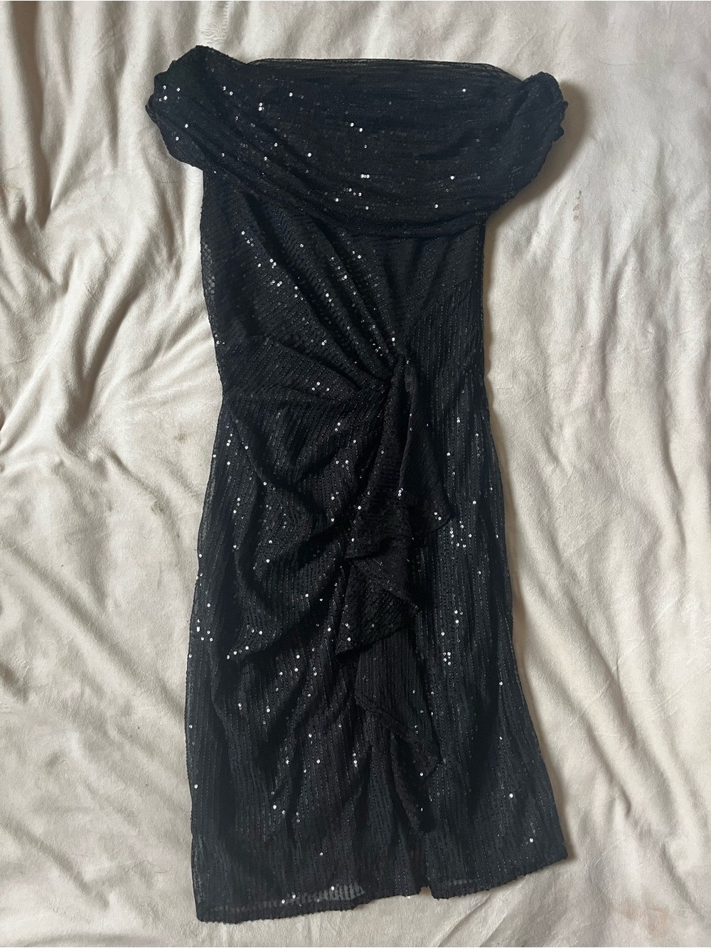Black Sequin Ruched Cocktail Dress